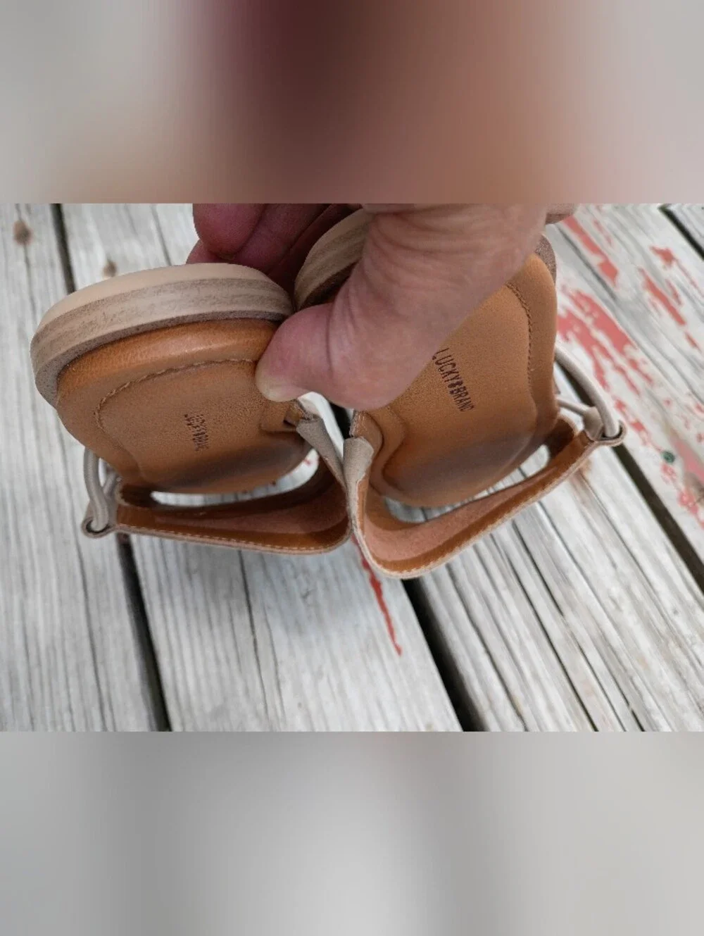 Lucky Brand Slip on Sandals Nekoda Tan Flats Women's Sz 7M Open Toe